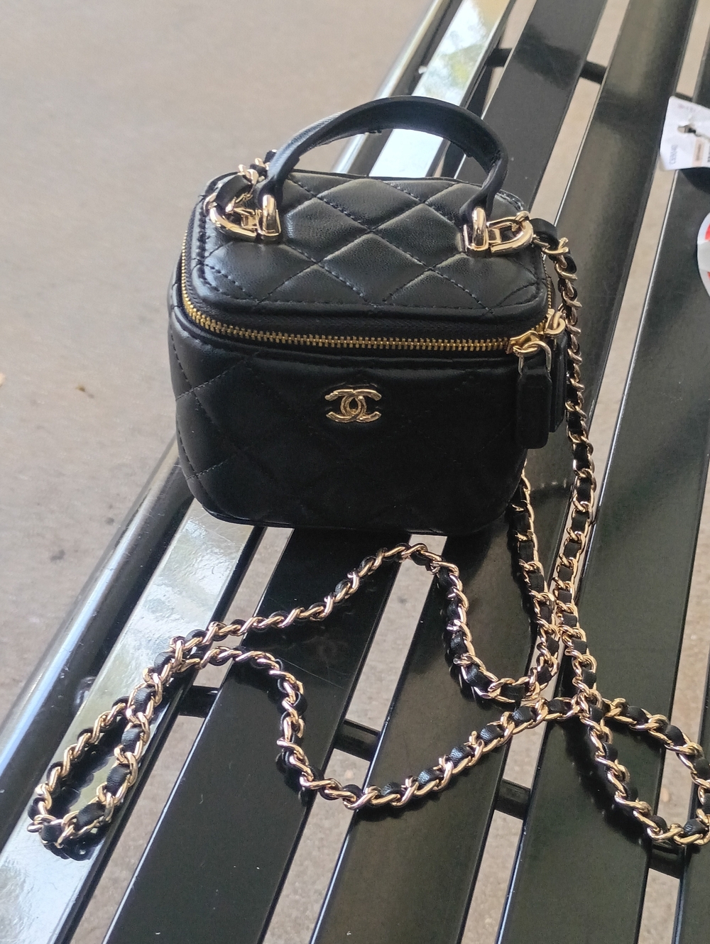 CHANEL Black Quilted Mini Vanity Bag with Gold Chain